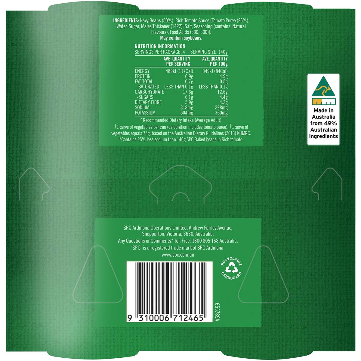 Spc Baked Beans Rich Tomato Salt Reduced 140g X 4 Pack Woolworths