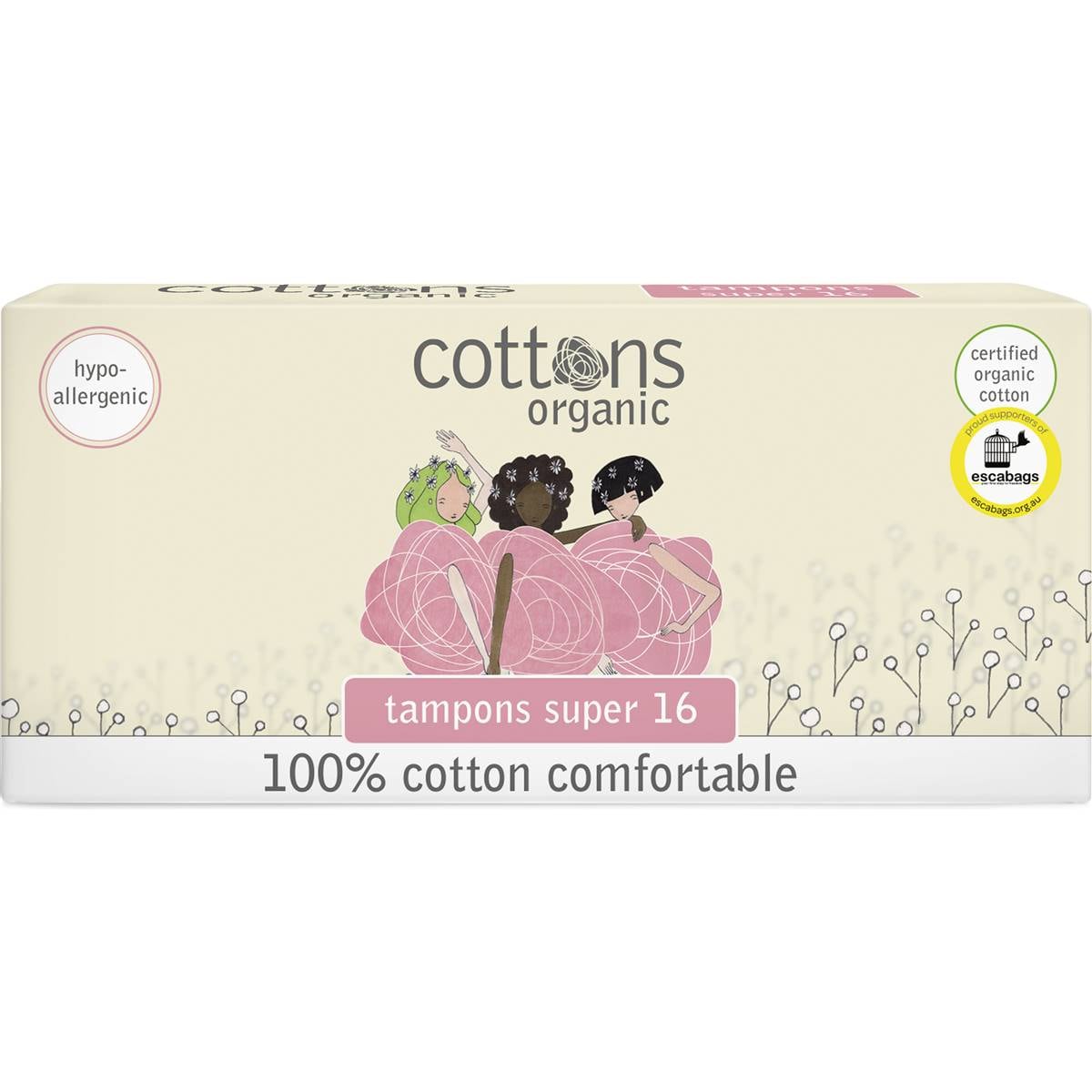 Cottons Organic Tampons Super 16 Pack Woolworths
