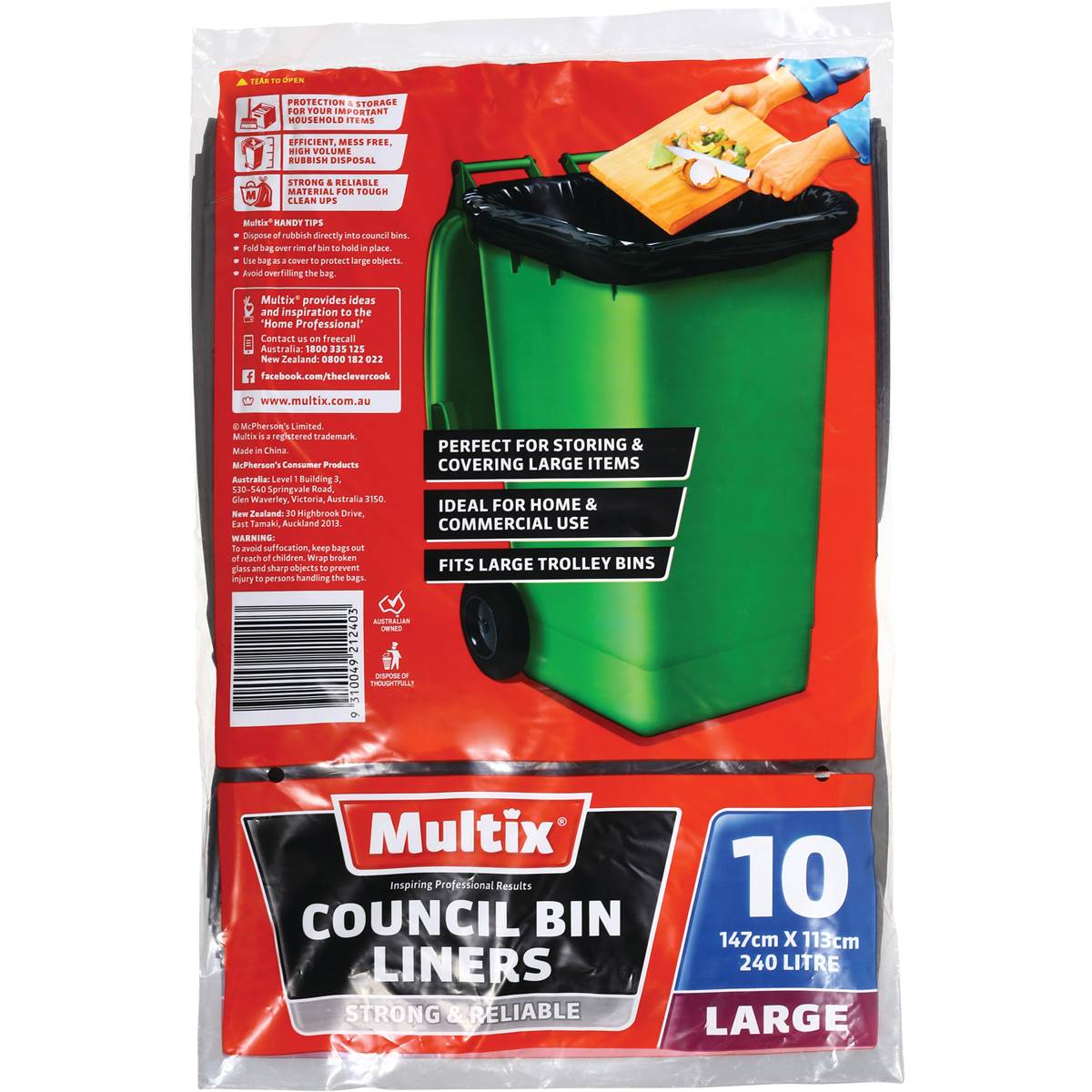 Multix Council Liner Garbage Bags 240l 10pk Woolworths