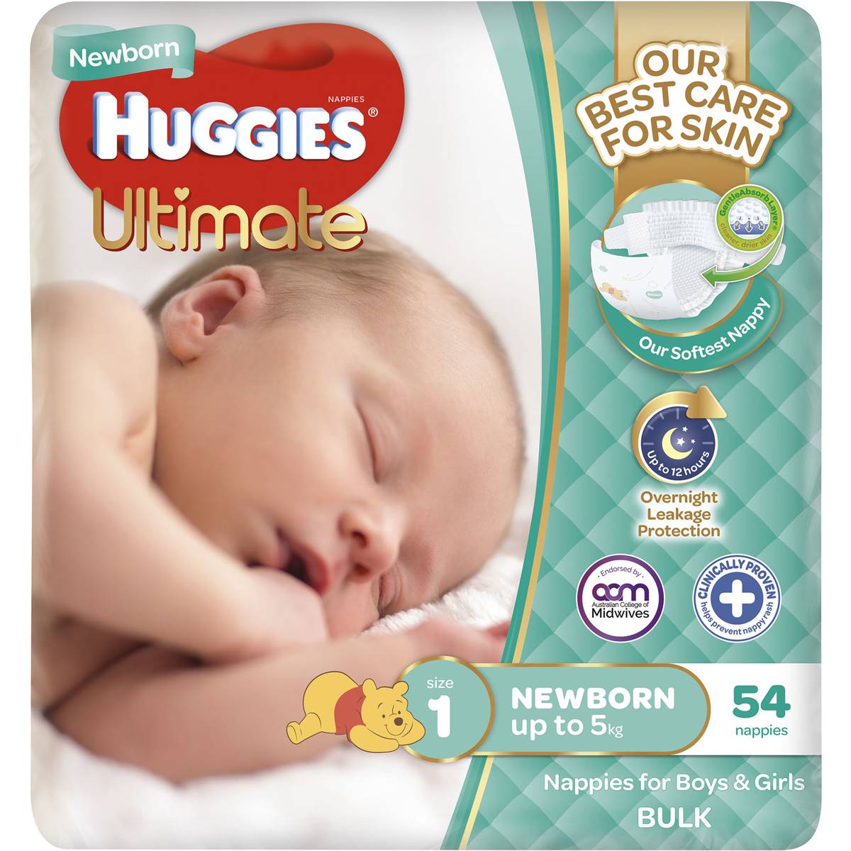 Huggies Ultra Dry Nappies Newborn Up To 5kg 54 Pack Woolworths
