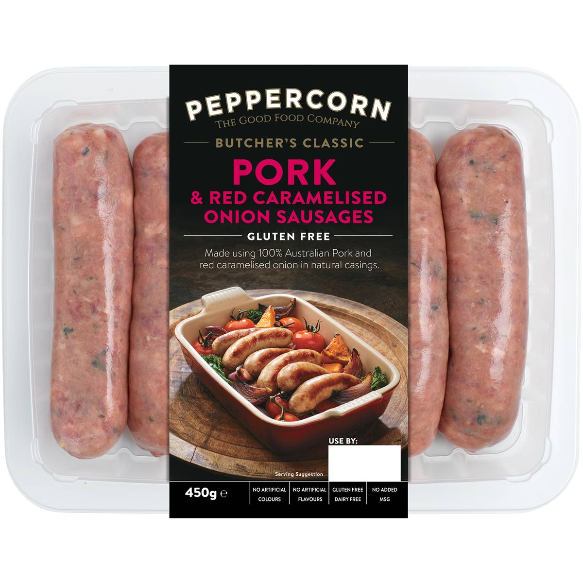 Peppercorn Pork & Red Onion Sausage 450g Woolworths