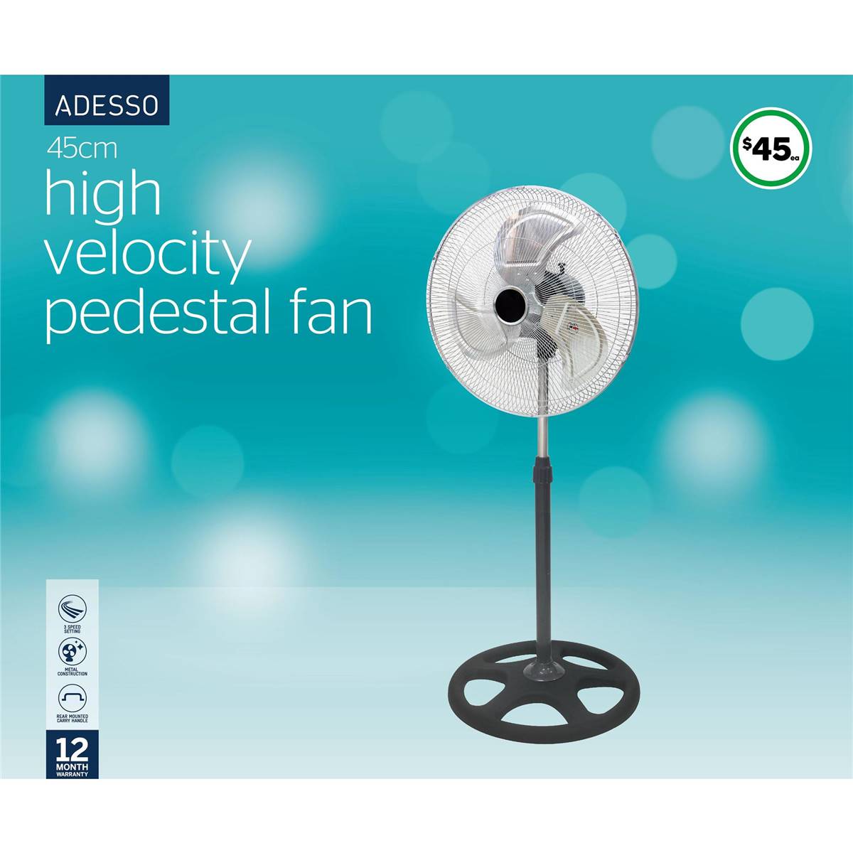 Adesso 45cm High Velocity Pedestal Fan Each Woolworths