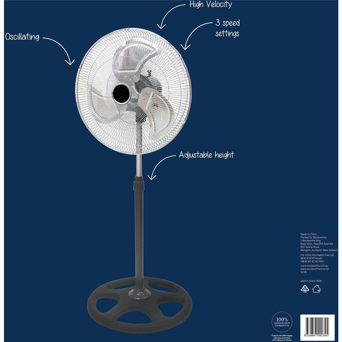 Adesso 45cm High Velocity Pedestal Fan Each Woolworths