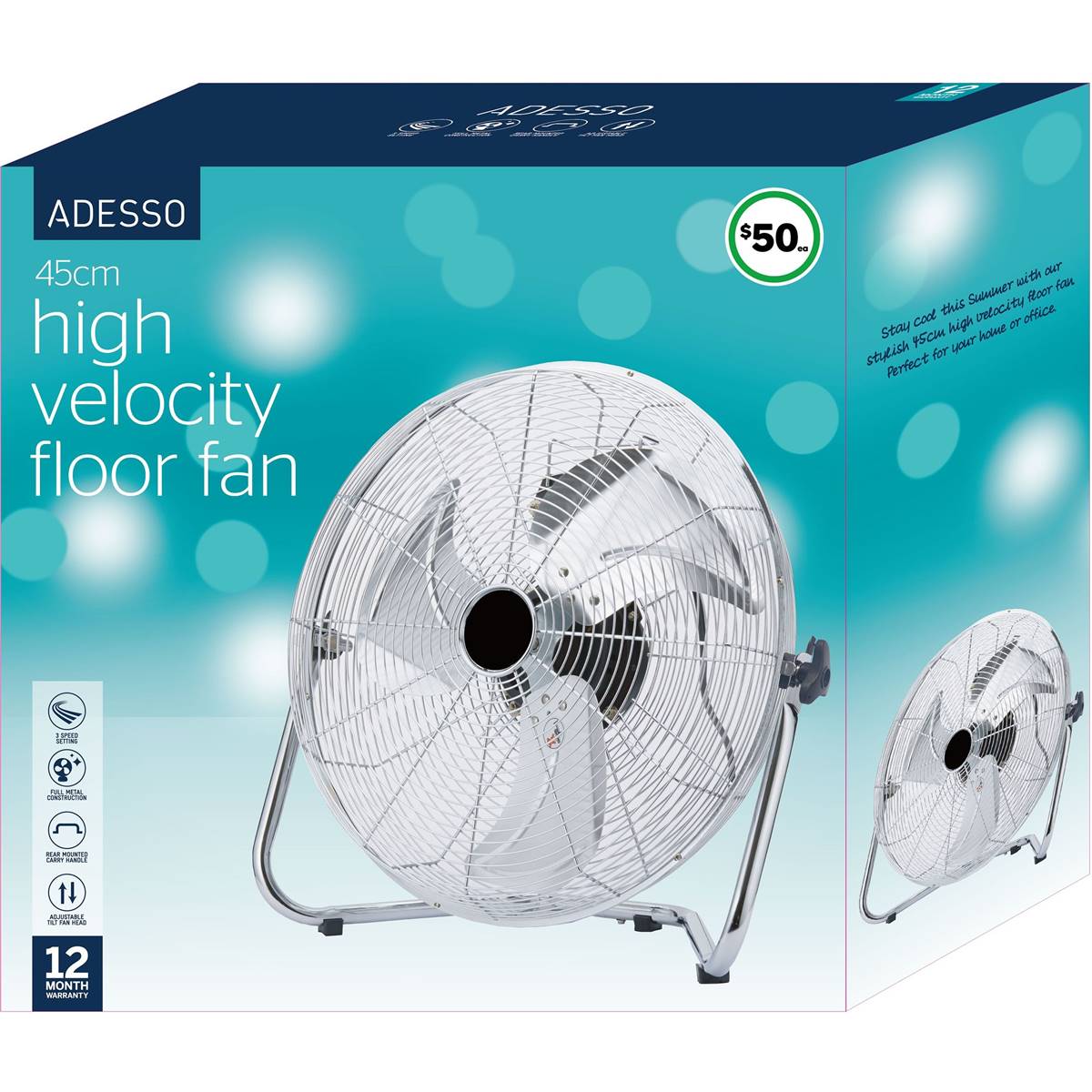 Adesso 45cm High Velocity Floor Fan Each Woolworths