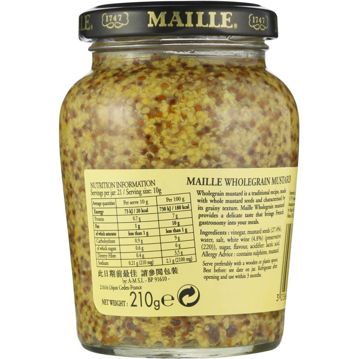 Maille Mustard Wholegrain Mild 210g Woolworths