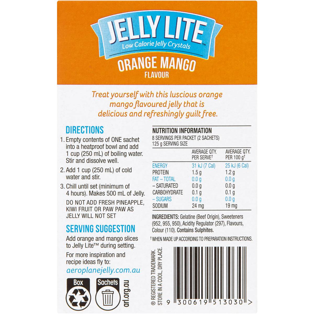 Aeroplane Jelly Lite Orange Mango 2x9g Woolworths