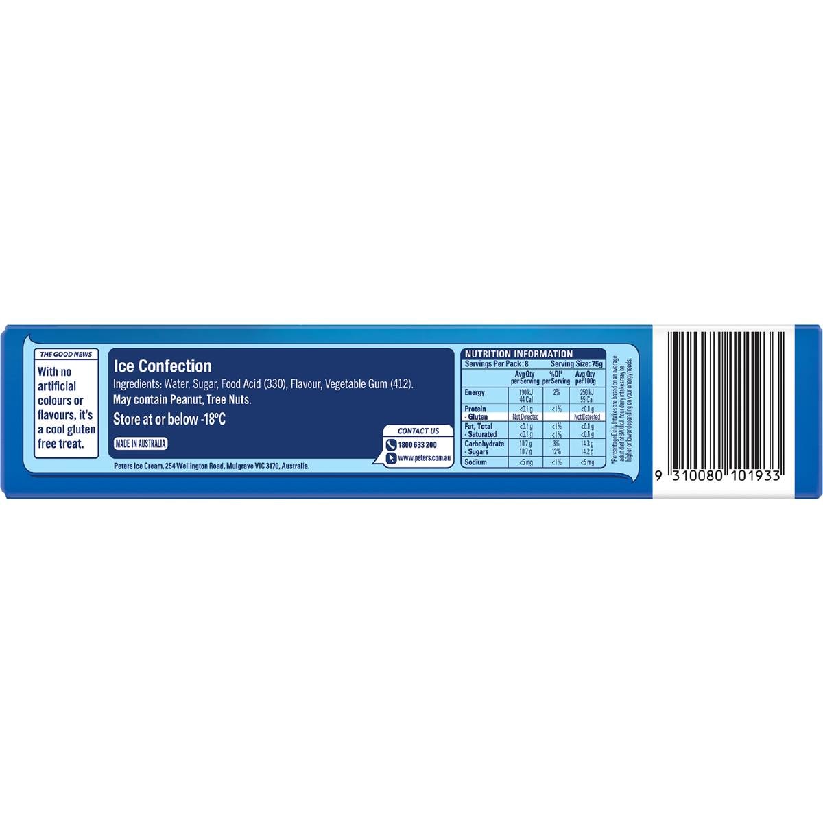 Peters Icy Pole Lemonade 8pk 600ml Woolworths