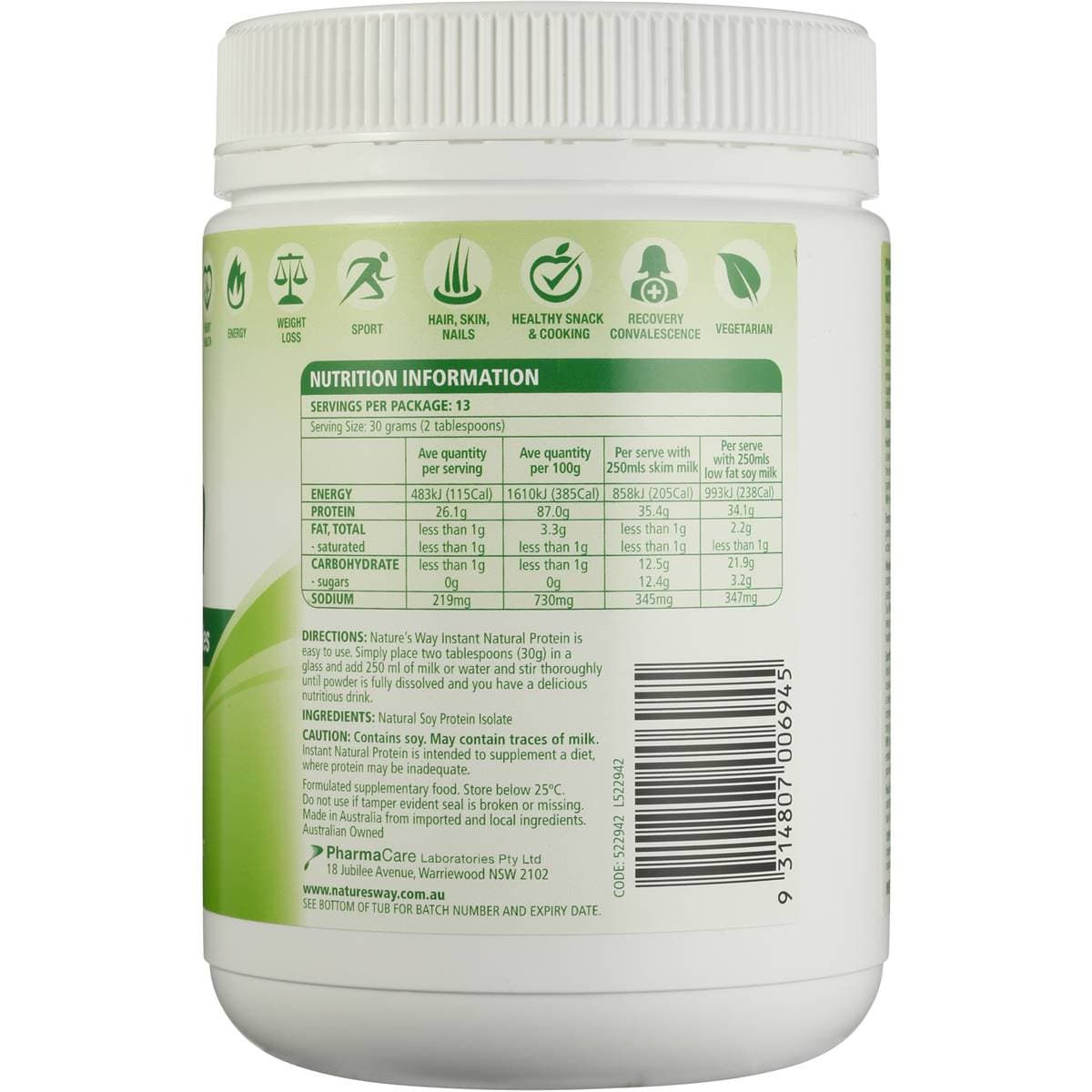 Nature's Way Protein Powder Instant Natural 375g Woolworths