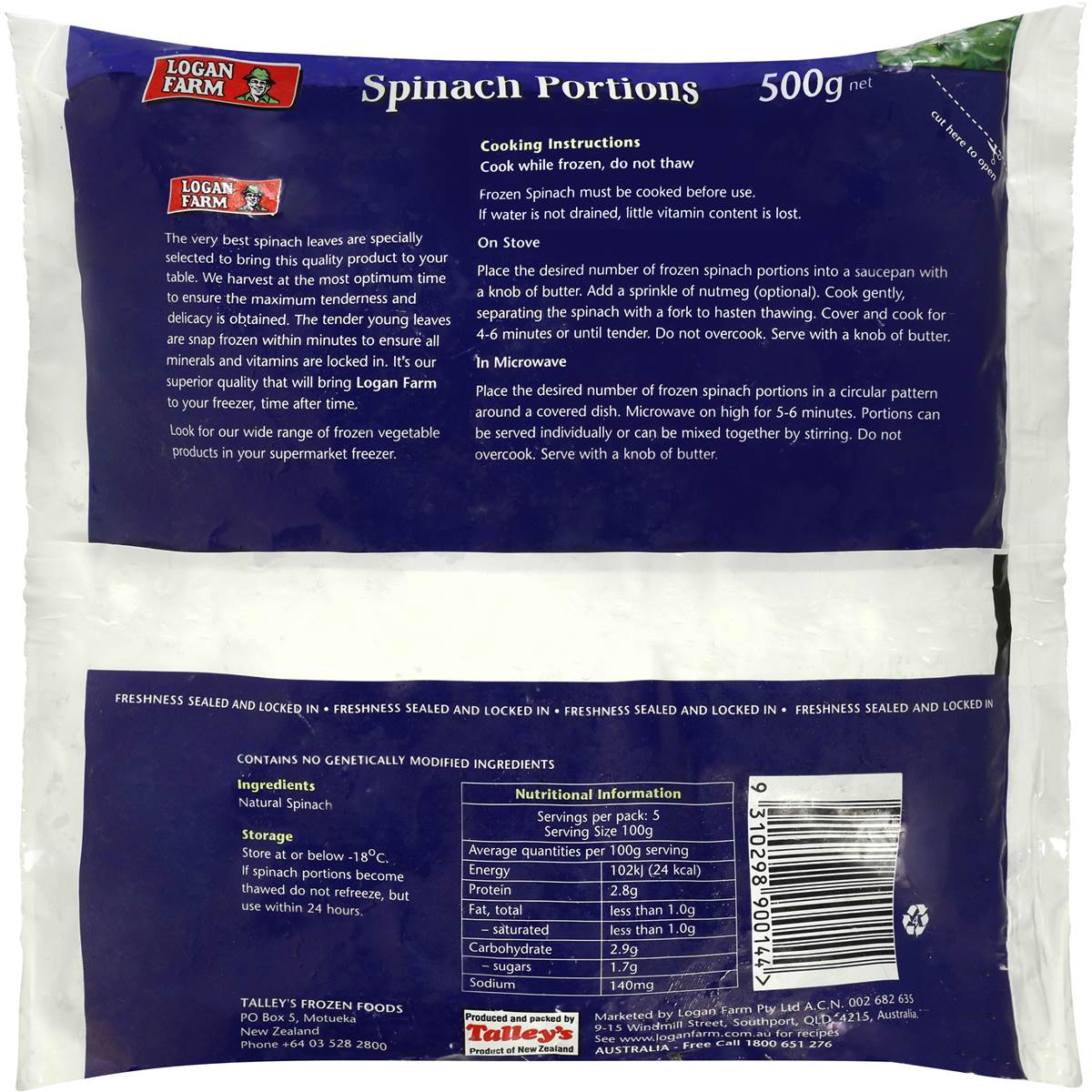 Logan Farm Spinach Portions 500g Woolworths