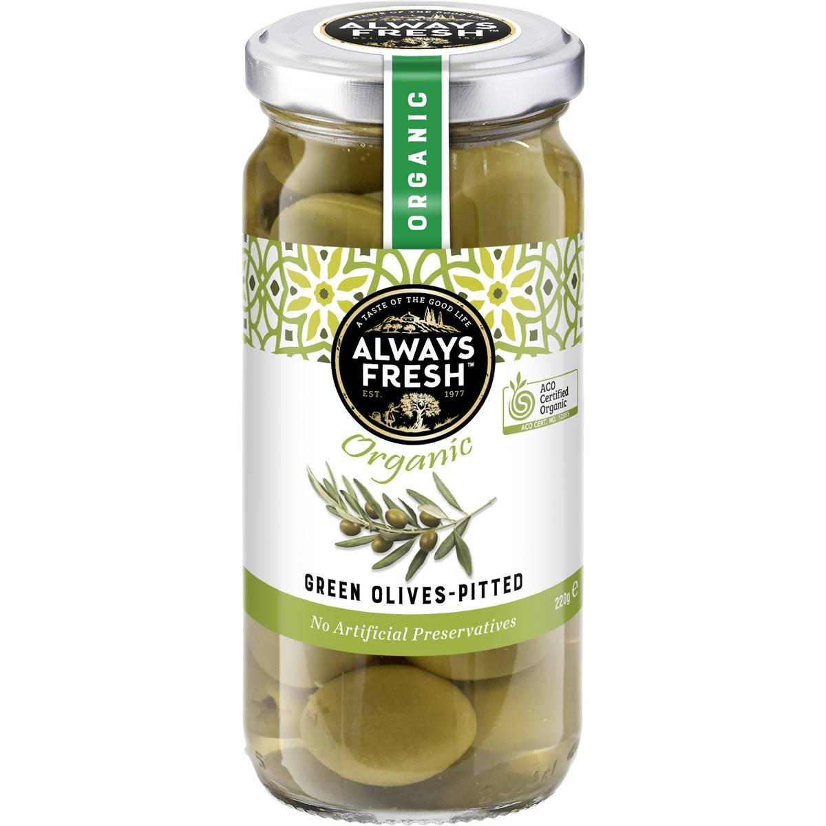 Always Fresh Organic Green Pitted Olives 220g Woolworths