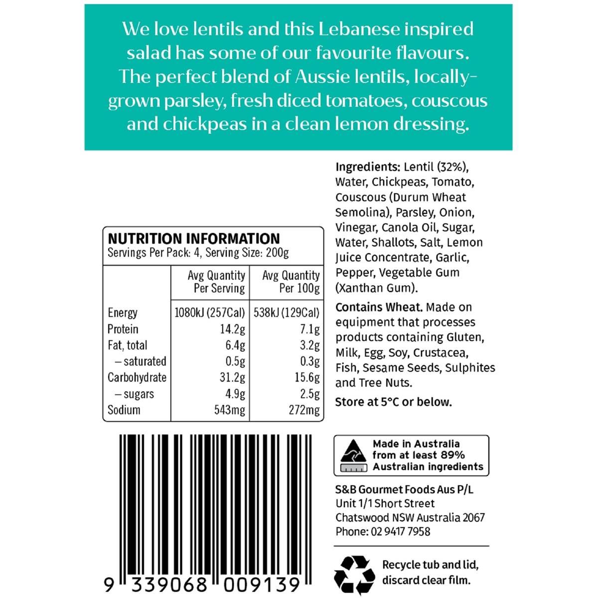 The Salad Servers Lentil Salad 800g Woolworths