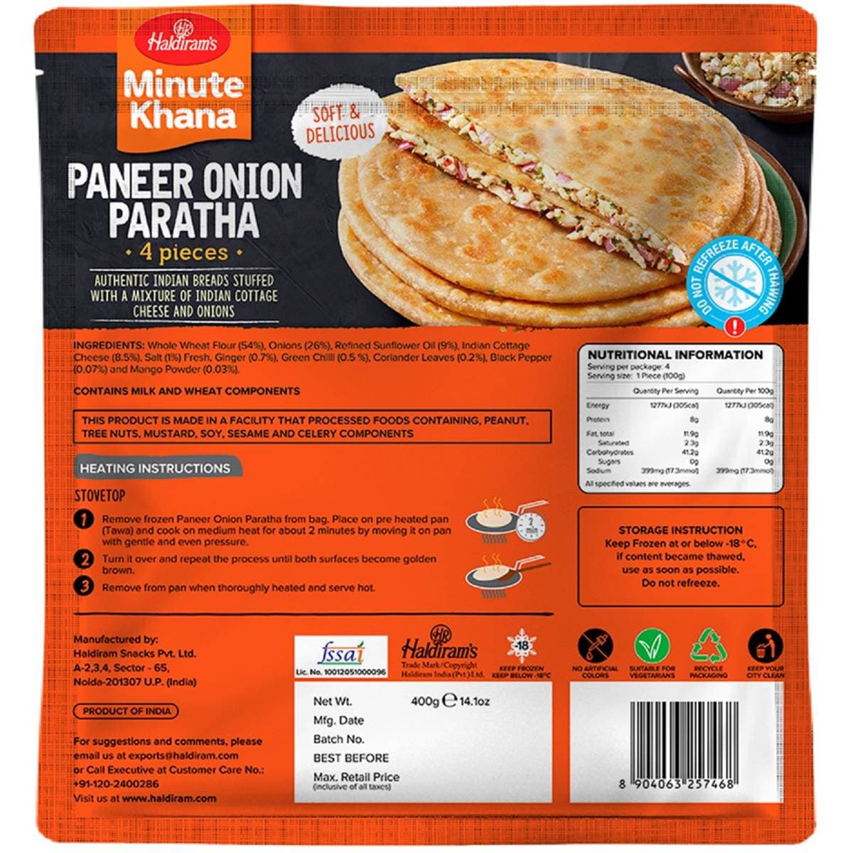 Haldiram's Paneer Onion Paratha 400g Woolworths