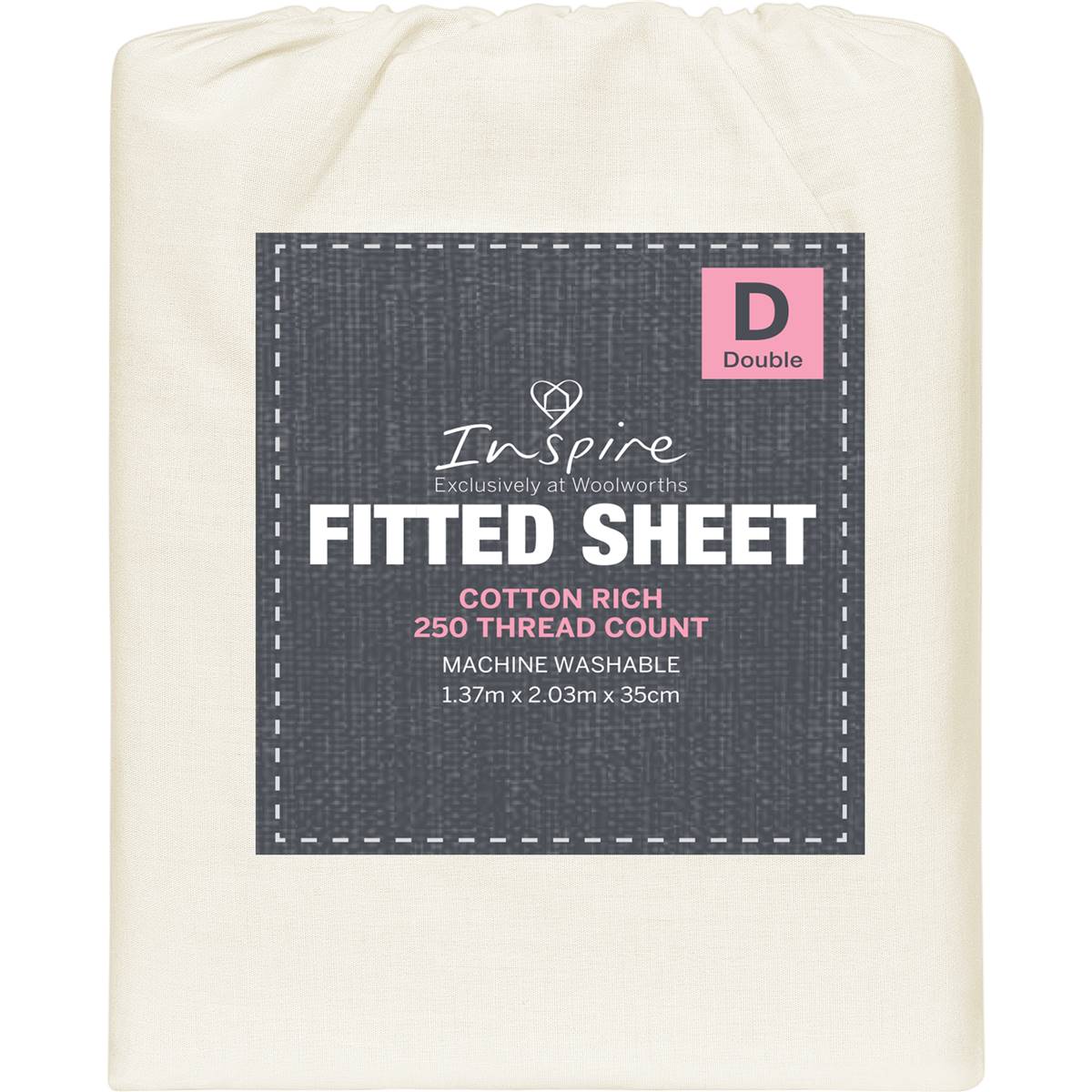 Inspire Fitted Sheet Double Bed Cream / Blue Assorted Each Woolworths