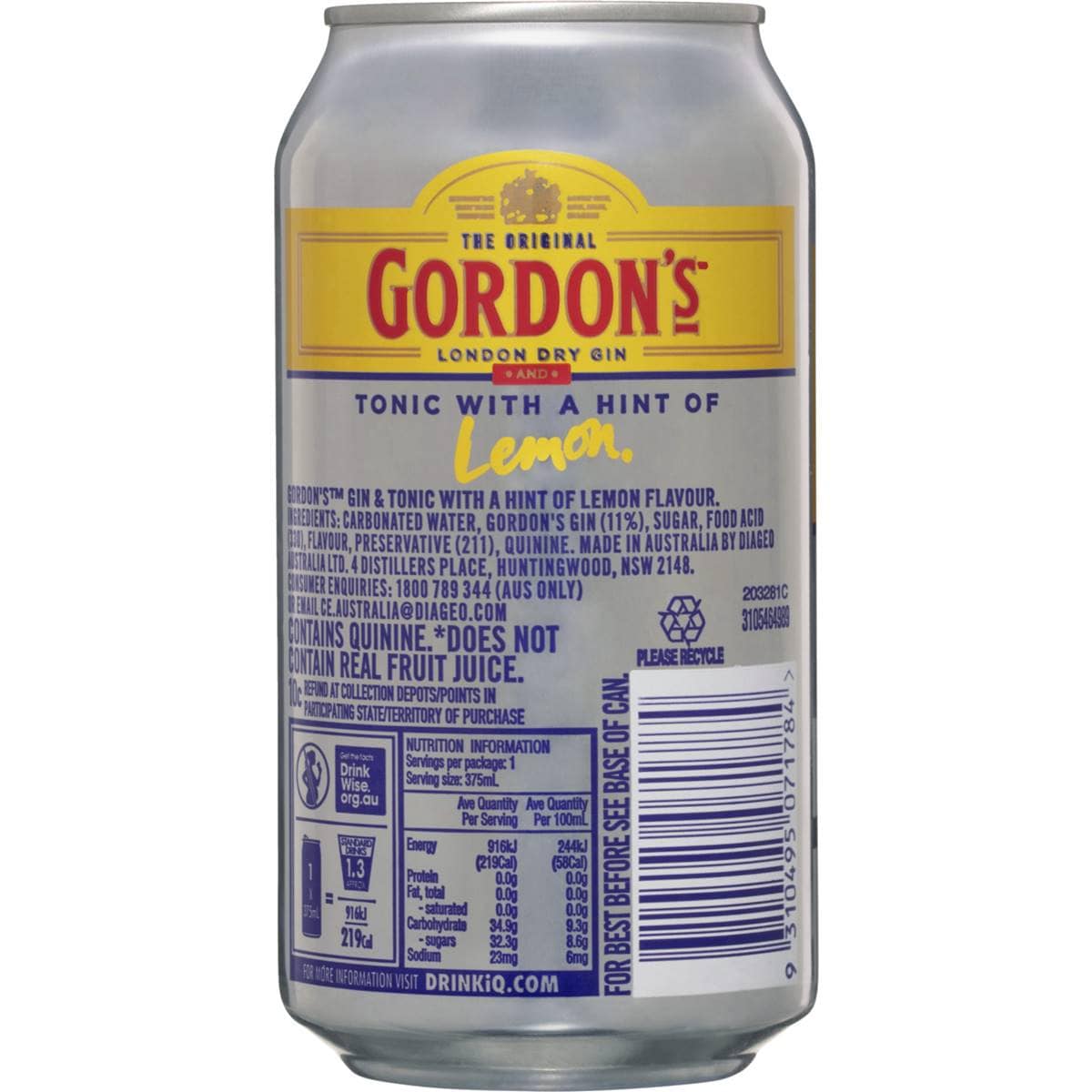Gordon's Gin & Tonic Can 375ml Woolworths