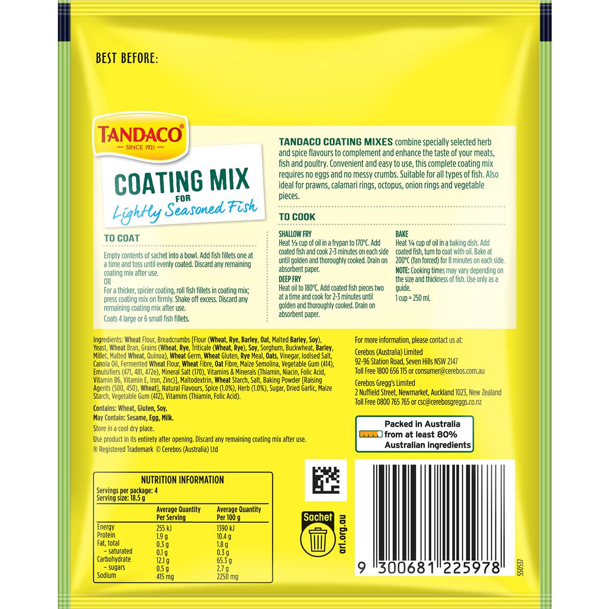Tandaco Coating Mix Bread Crumbs For Lightly Seasoned Fish 75g Woolworths