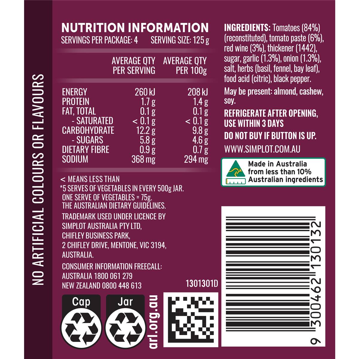 Raguletto Pasta Sauce Red Wine Garlic 500g Woolworths