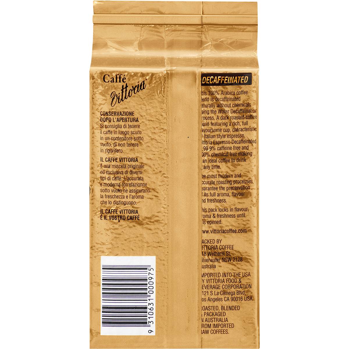 Vittoria Decaffeinated Ground Coffee Espresso 200g Woolworths