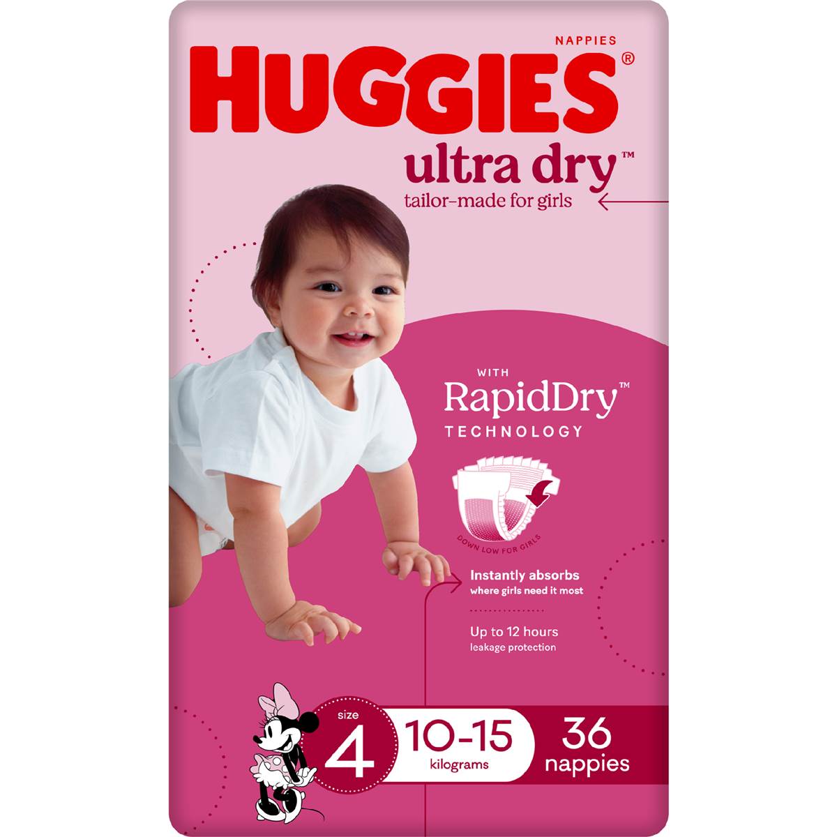 Huggies Ultra Dry Nappies Girls Size 4 (1015kg) 36 Pack Woolworths