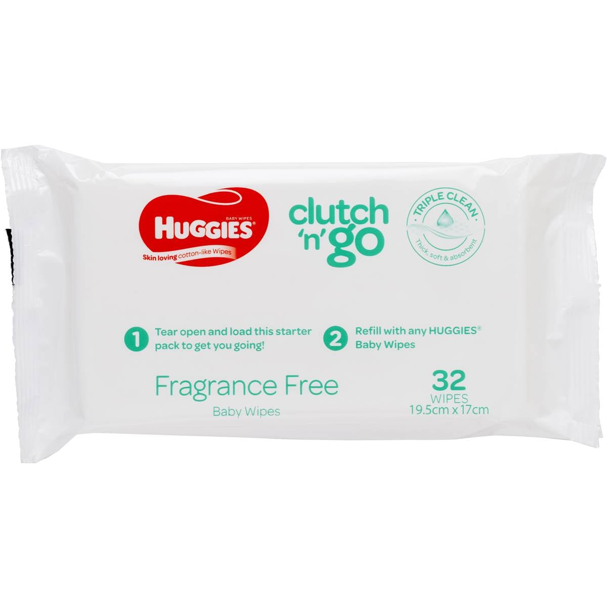 Huggies Refillable Baby Wipes Clutch 'n' Go 32 Pack Woolworths
