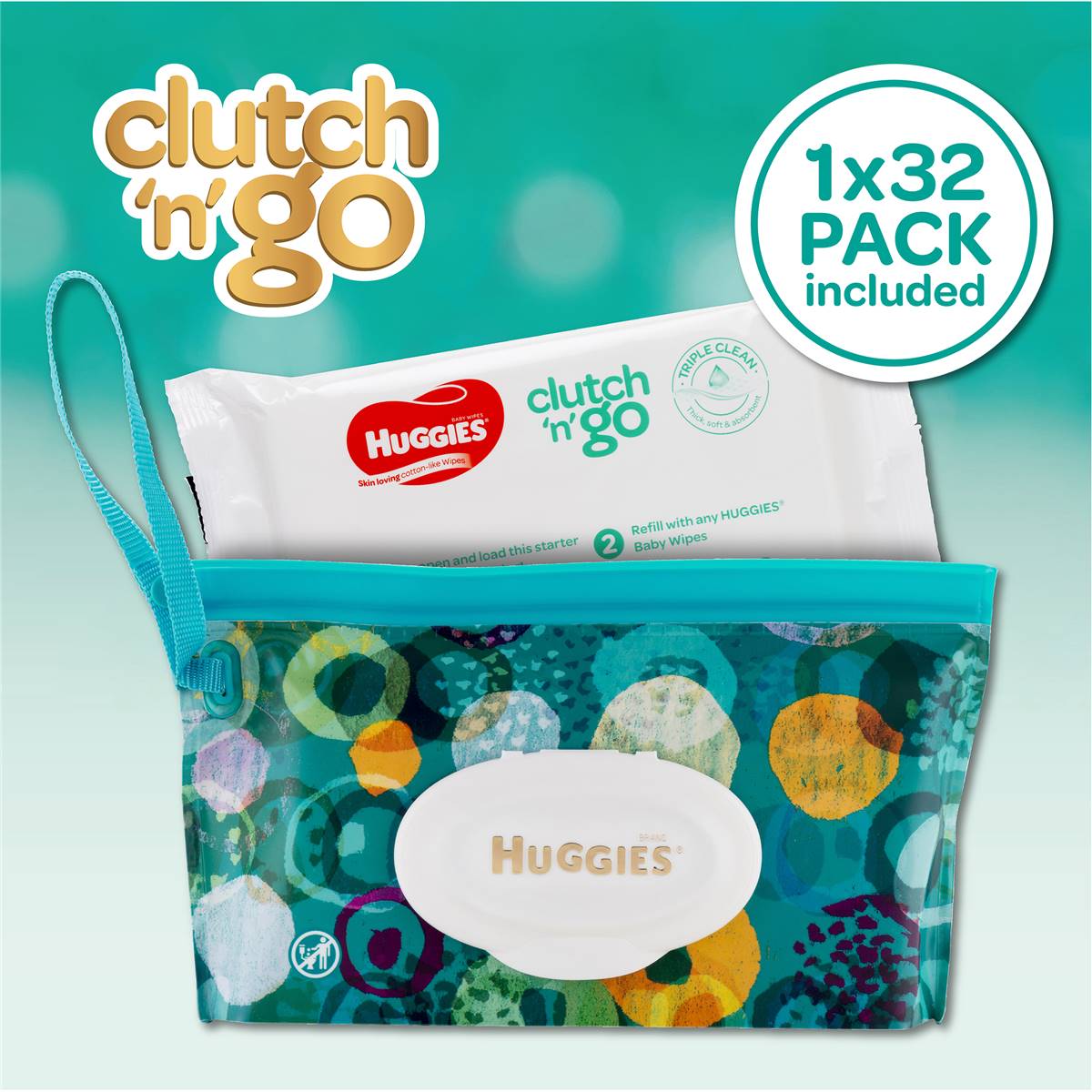 Huggies Refillable Baby Wipes Clutch 'n' Go 32 Pack Woolworths
