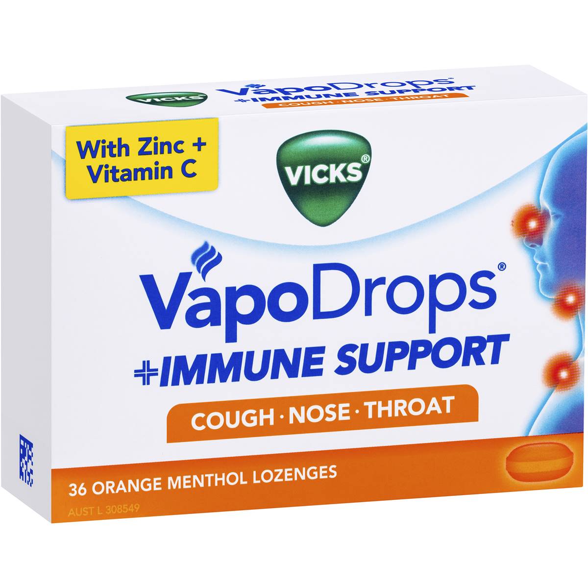 Vicks Vapodrop & Cough Sore Throat Lozenges Immune Orange 36 Pack