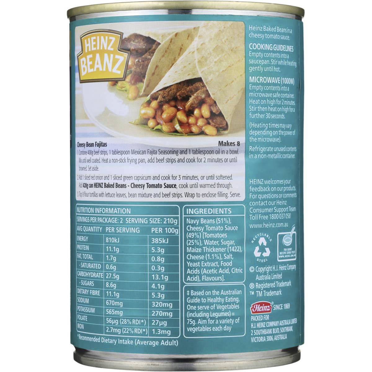 Heinz Baked Beans Cheesy Tomato 420g Woolworths