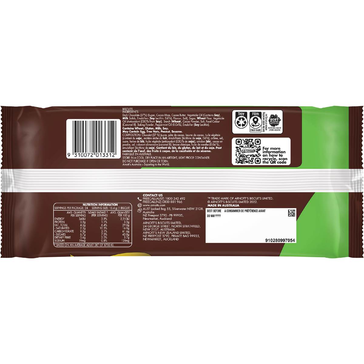 Arnott's Mint Slice Chocolate Biscuits Family Pack 365g Woolworths