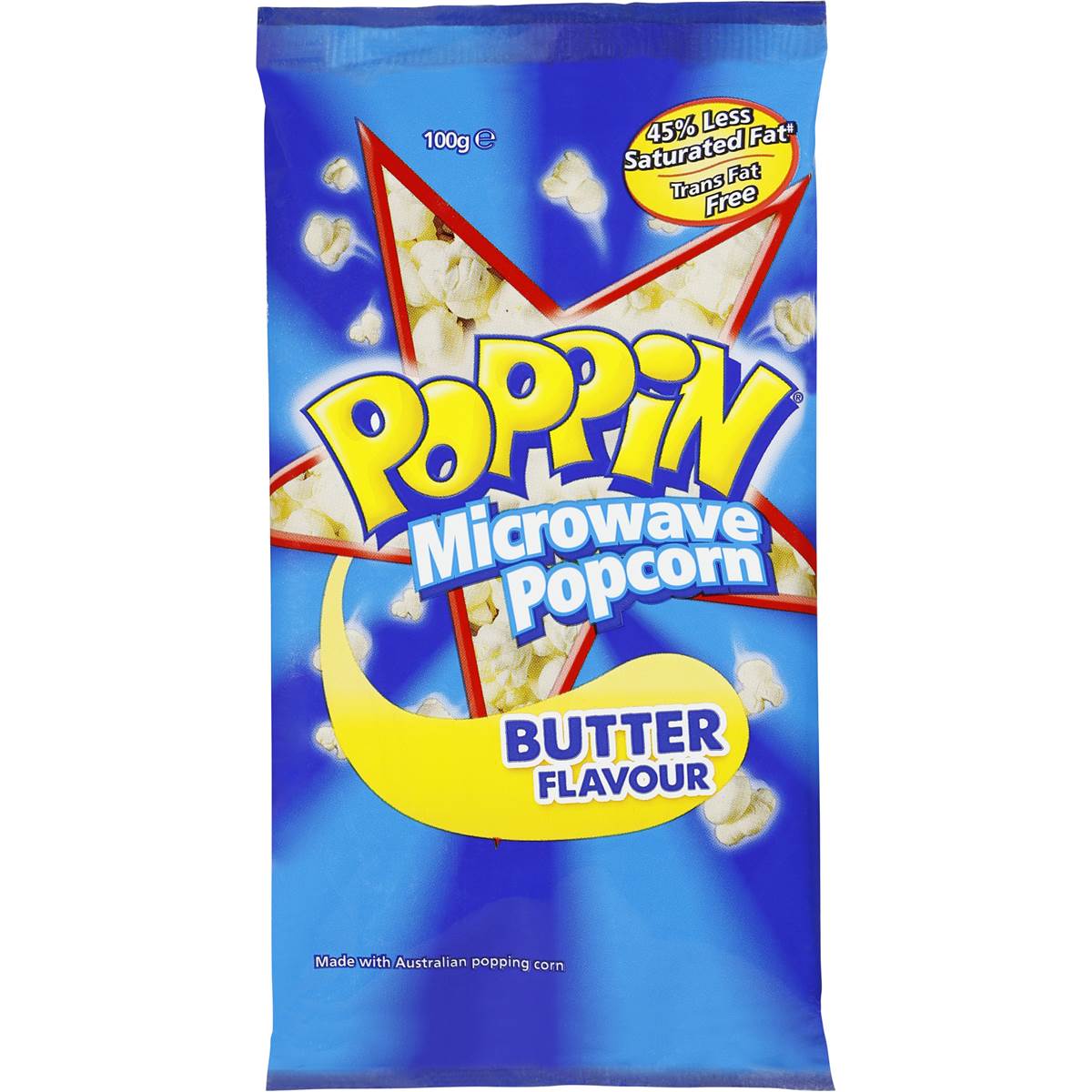 Poppin Microwave Popcorn Butter Flavour 100g Woolworths