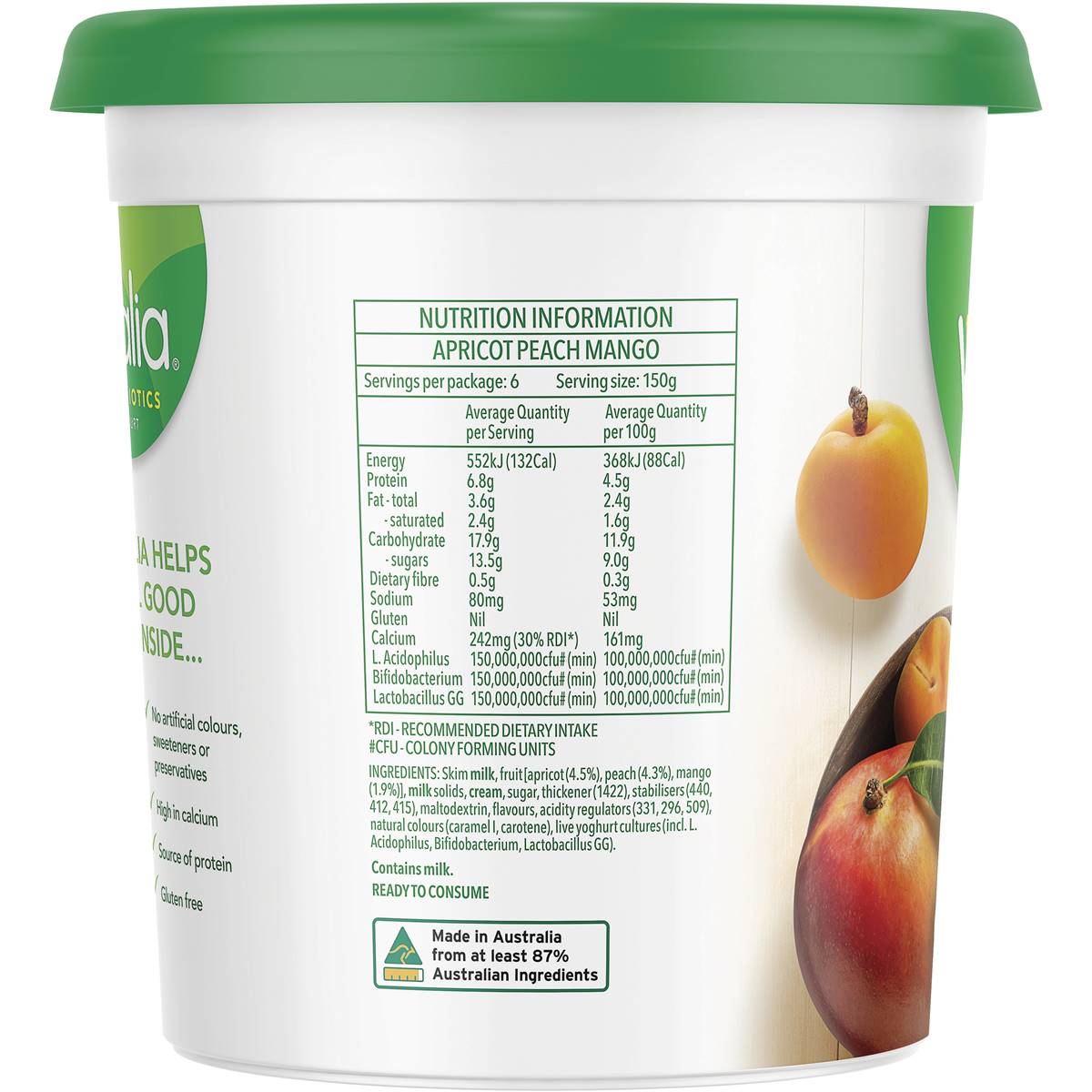 Vaalia Apricot Mango & Peach Yoghurt Low Fat 900g Woolworths