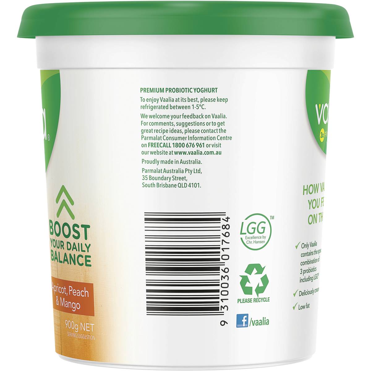 Vaalia Apricot Mango & Peach Yoghurt Low Fat 900g Woolworths