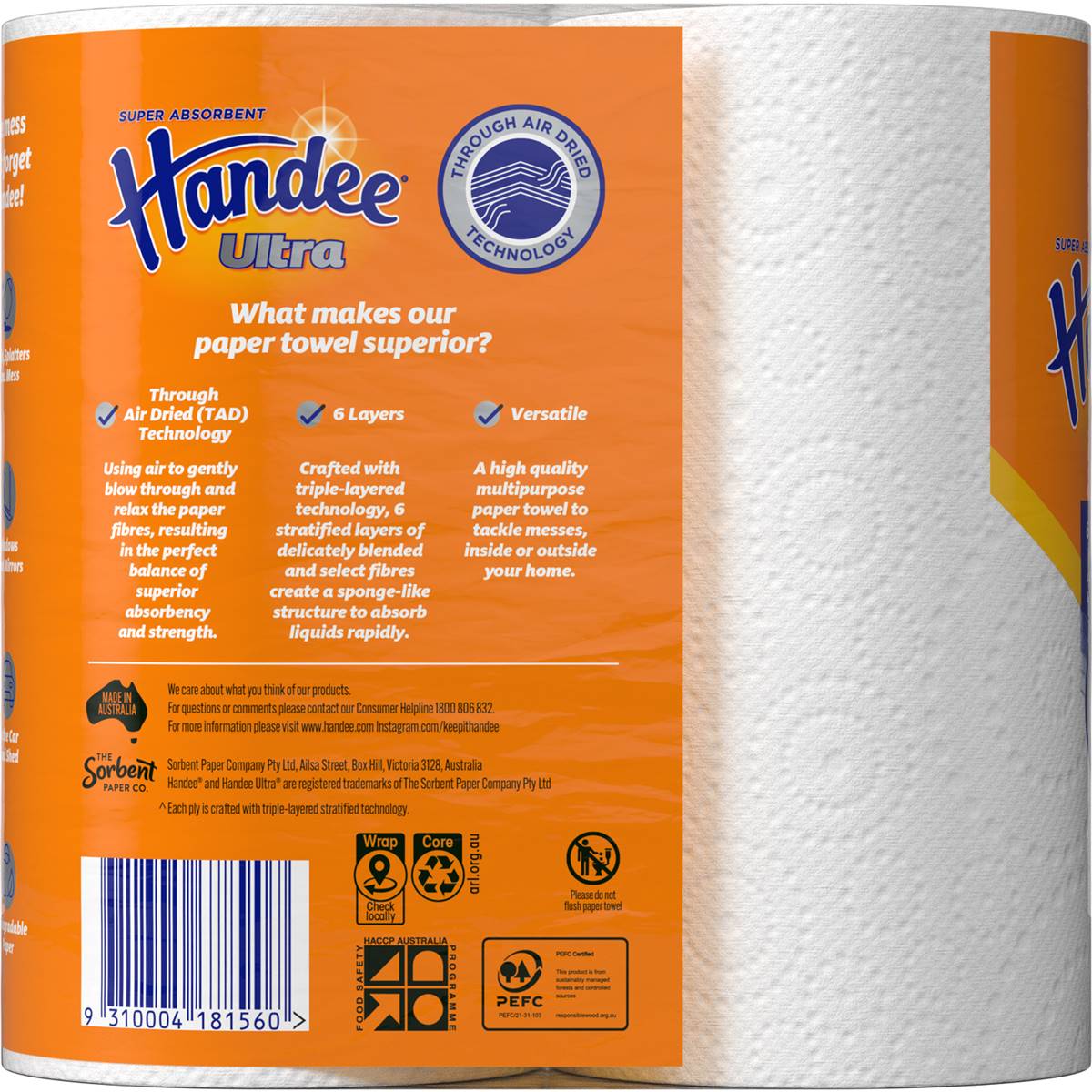 Handee Ultra Paper Towel White 120 Sheets 2 Pack Woolworths