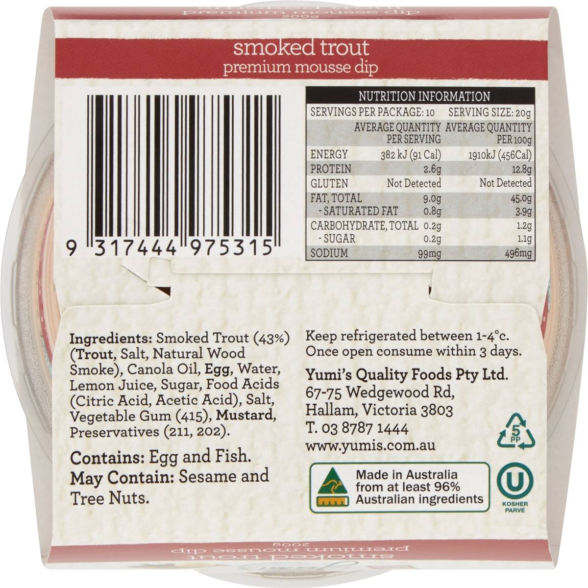 Yumi's Smoked Trout Mousse Dip 200g Woolworths