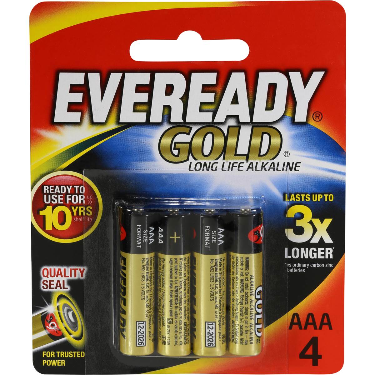 Eveready Gold Aaa Batteries 4pk Woolworths