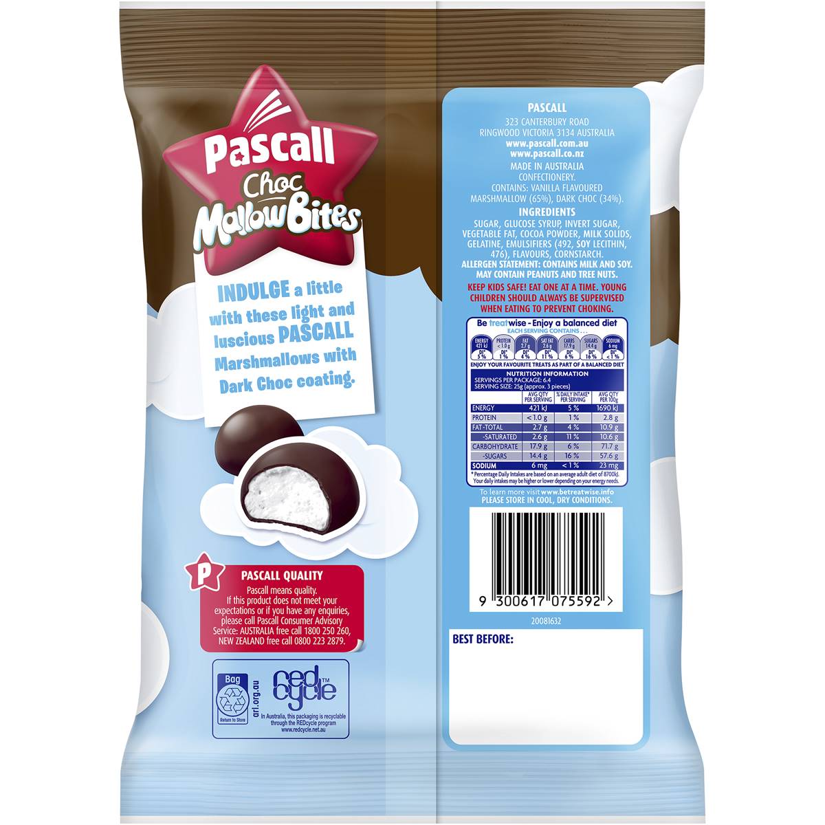 Pascall Choc Marshmallow Bites Vanilla Lollies 160g Woolworths