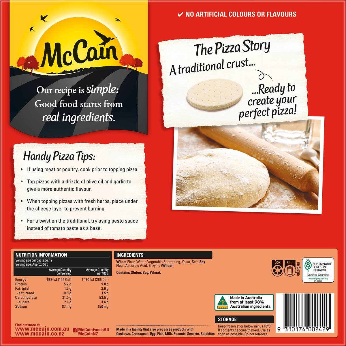 Mccain Pizza Base Regular Crust 700g Woolworths