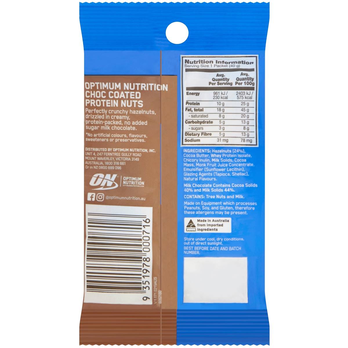 Optimum Nutrition Protein Chocolate Coated Hazelnuts 40g | Woolworths