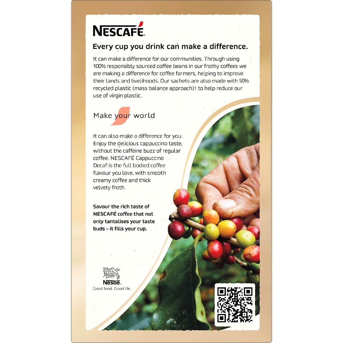 Nescafe Cappuccino Decaf Coffee Sachets 10 Pack Woolworths