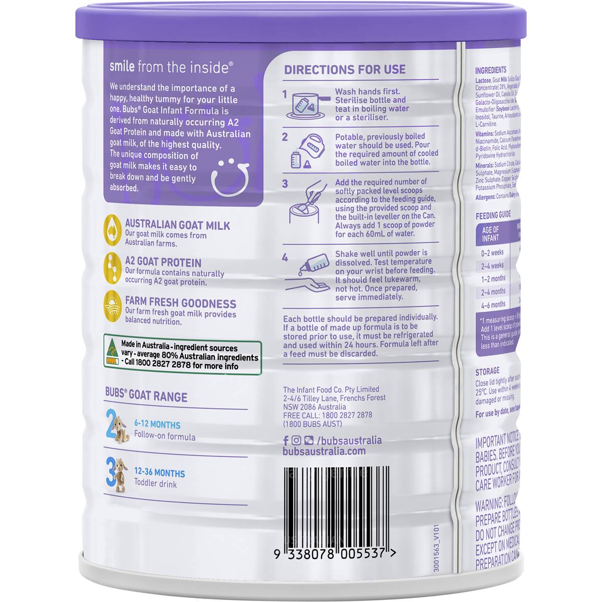 Bubs Goat Infant Formula Stage 1 800g Woolworths