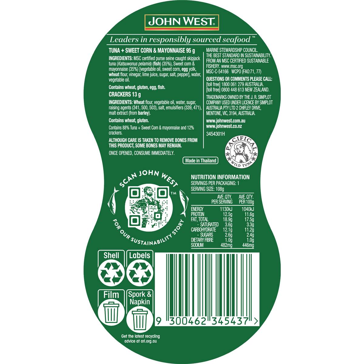 John West Lunch Kit With Crackers Tuna With Sweetcorn In Mayonnaise