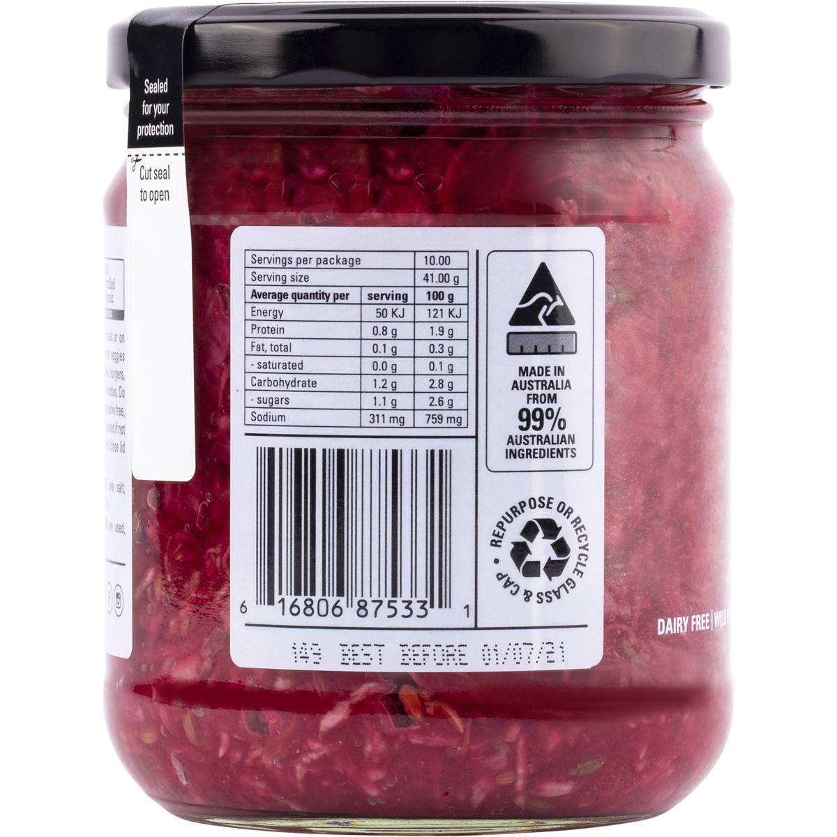 Kehoe's Organic Fennel & Garlic Red Cabbage Sauerkraut 410g Woolworths