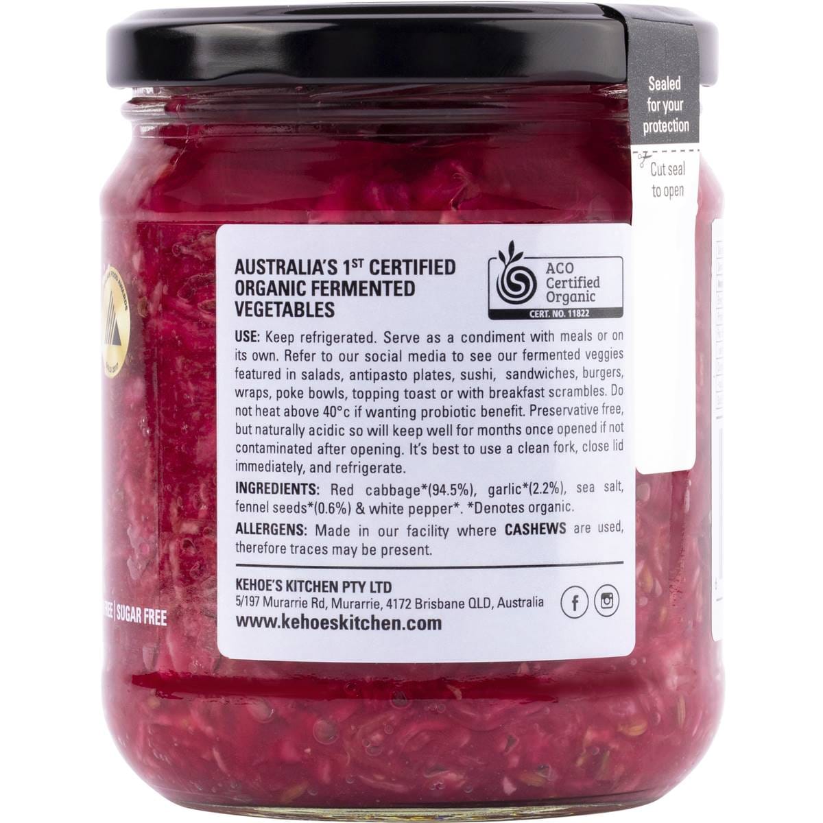 Kehoe's Organic Fennel & Garlic Red Cabbage Sauerkraut 410g Woolworths