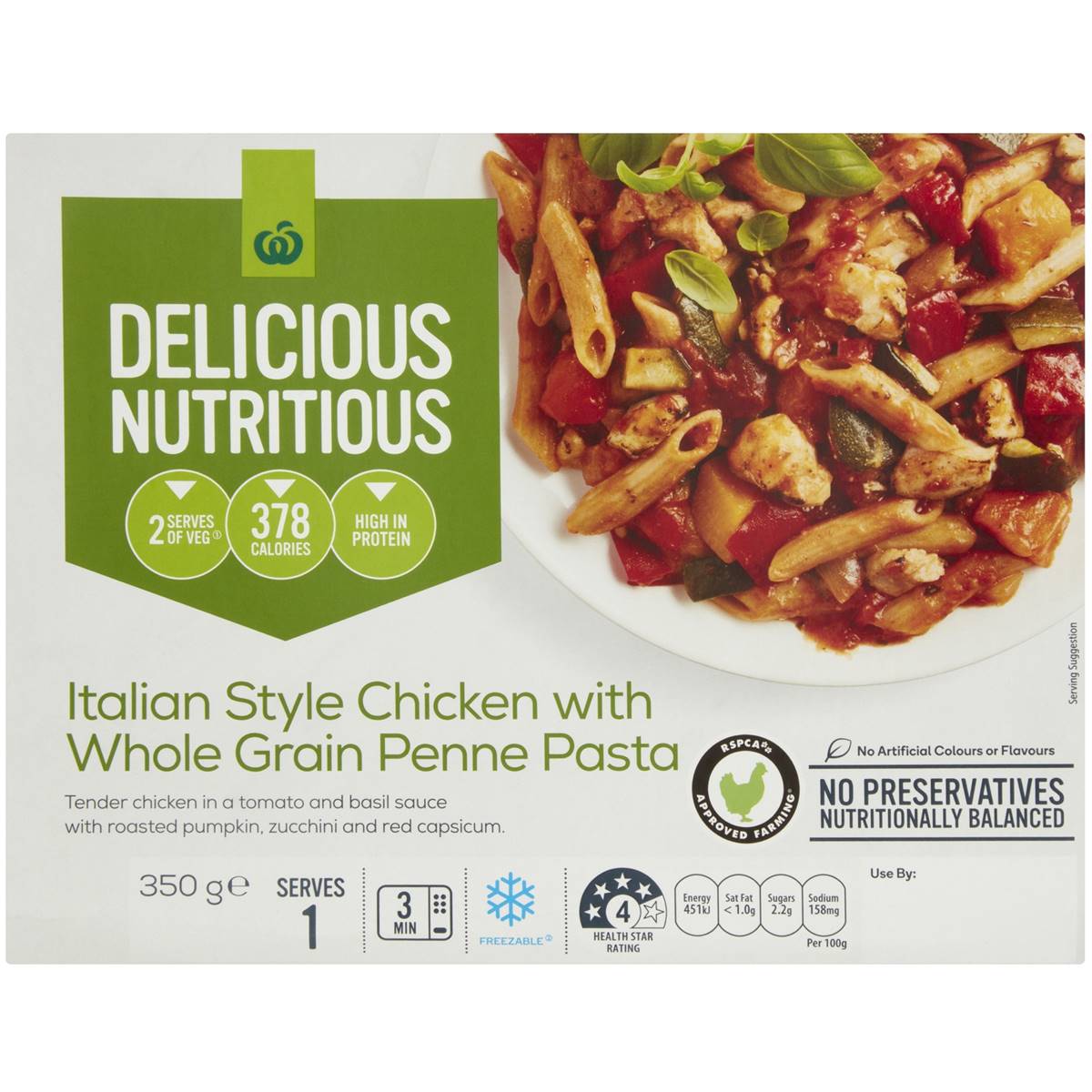 Woolworths Italian Style Chicken With Whole Grain Penne Pasta 350g