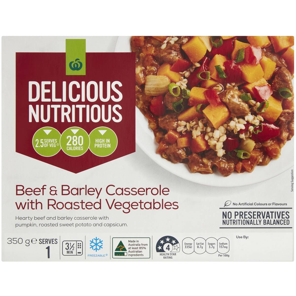 Woolworths Beef & Barley Casserole Roasted Veg Chilled Meal 350g Woolworths