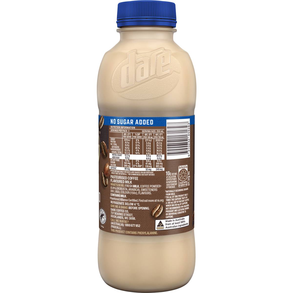 Dare No Added Sugar Double Espresso Iced Coffee 750ml Woolworths