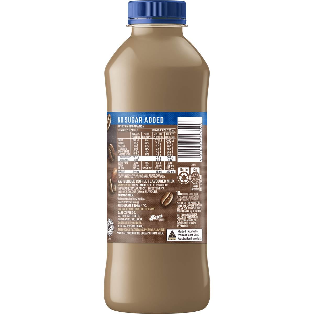 Dare No Added Sugar Double Espresso Iced Coffee 750ml Woolworths