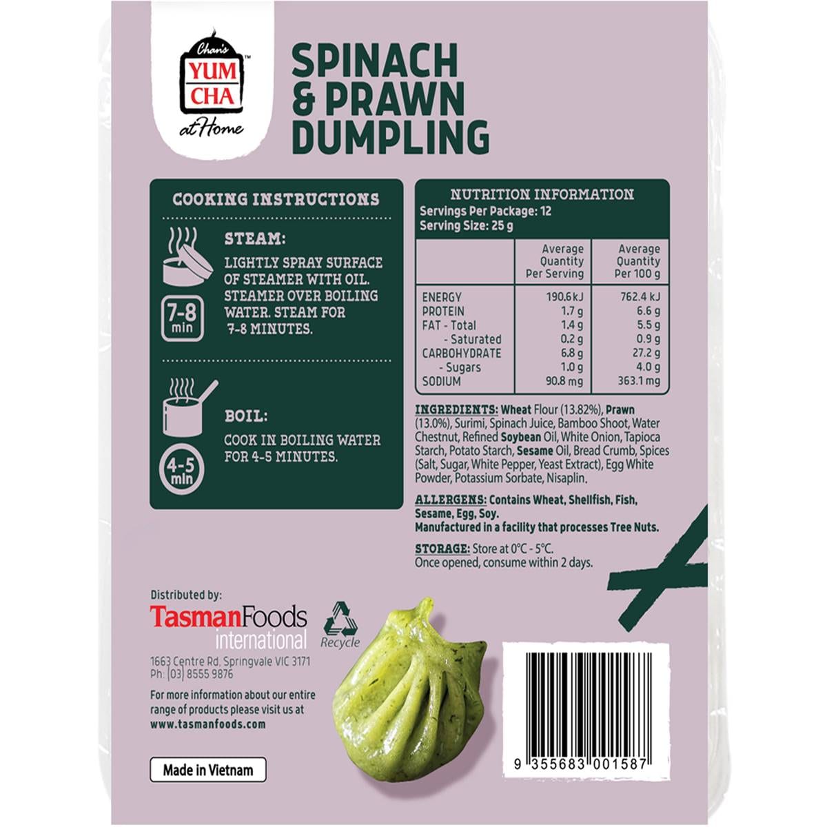 Chan's Yum Cha Spinach & Prawn Dumpling 300g Woolworths