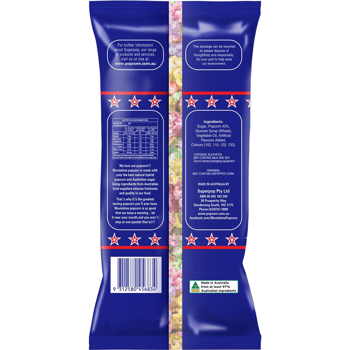 Movietime Popcorn Bag Multi Coloured 150g Woolworths