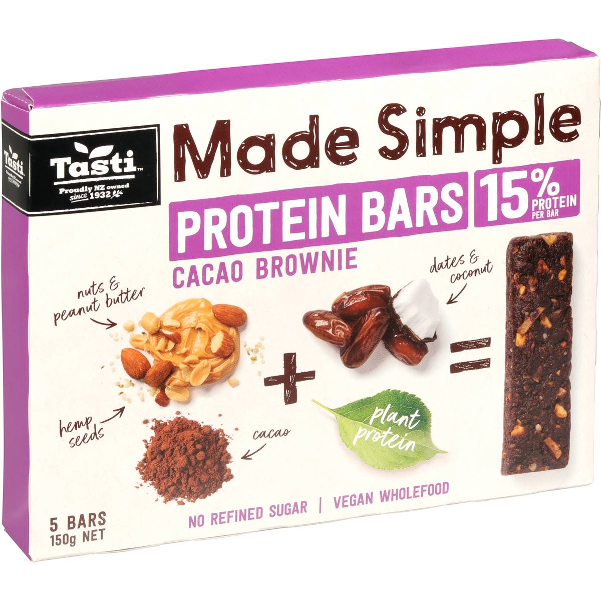 Tasti made simple protein bars cacao brownie 5 pack woolworths