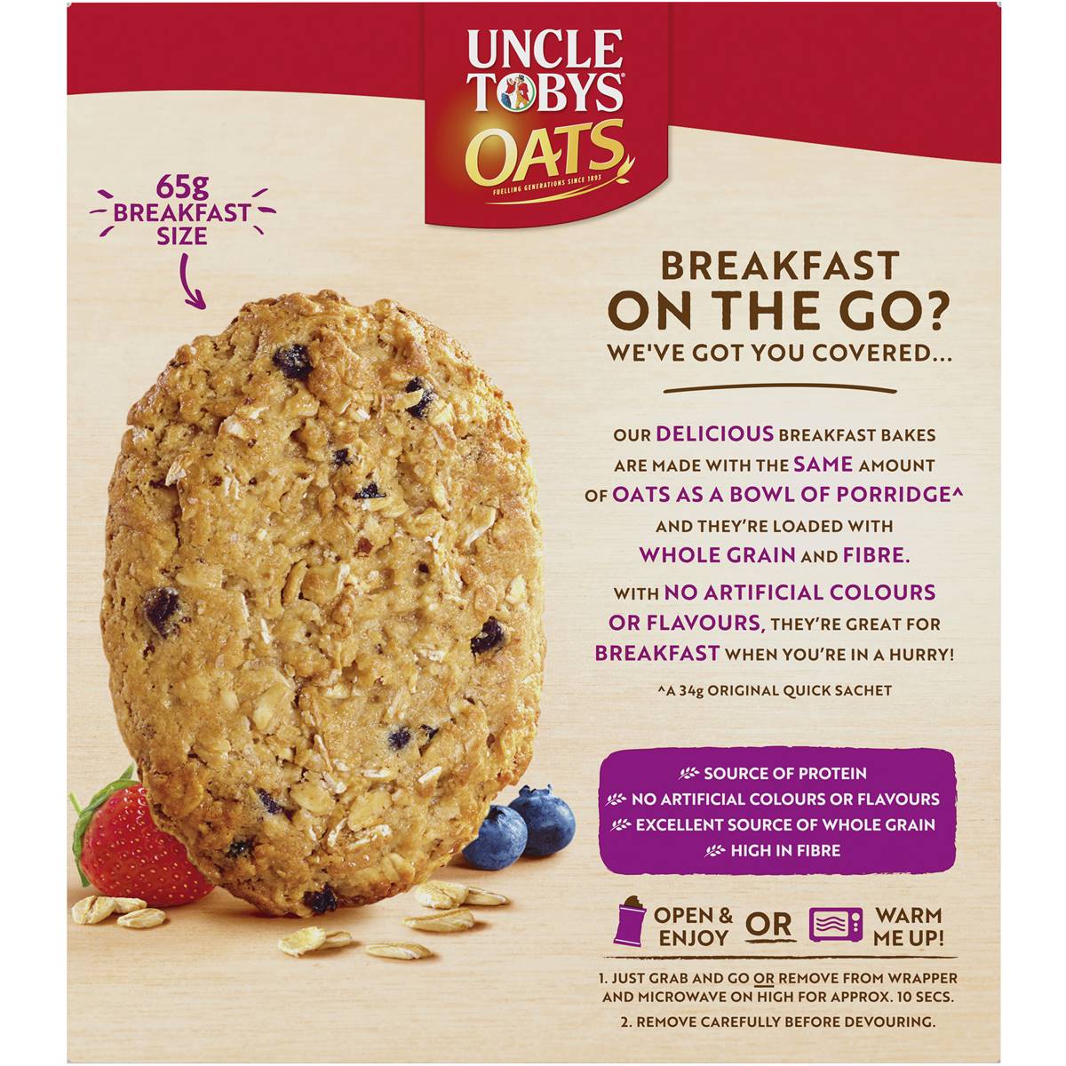 Uncle Tobys Oats Breakfast Bakes Cereal Bar Berry Harvest 260g Woolworths