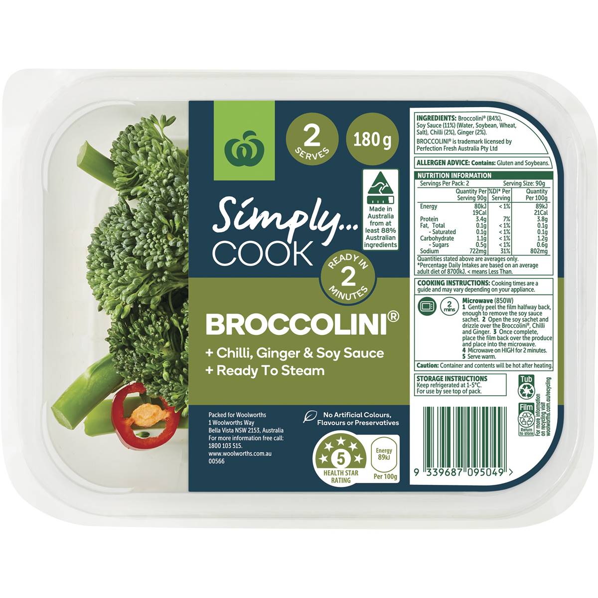 Woolworths Broccolini Chilli Ginger Soy 180g Woolworths